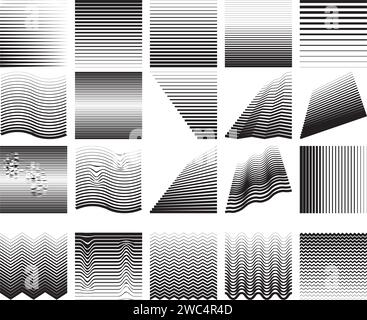 Linienverblendung. Sammlung verblasste schwarze Halbtonlinien. Linearer Verlauf verblassen. Vektor-isoliertes Muster auf weißem Hintergrund. Abgestufter Bassstreifen, Stock Vektor