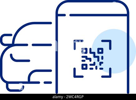 Car-Sharing-App. Verwenden Sie qr-Code, um ein Fahrzeug zu finden und zu entsperren. Pixelperfekter, bearbeitbarer Kontur Stock Vektor