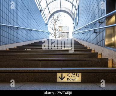 Tokio, Japan, Januar 2024. Die Treppenstufen am Eingang einer U-Bahn-Station im Stadtzentrum Stockfoto