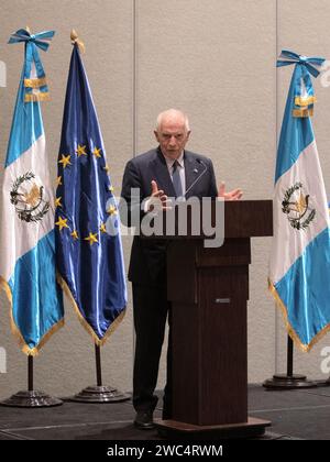 Guatemala Stadt, Guatemala. Januar 2024. Josep Borrell, hoher Vertreter der Europäischen Union für auswärtige Angelegenheiten, spricht auf einer gemeinsamen Pressekonferenz mit dem designierten guatemaltekischen Präsidenten am Vorabend der Amtseinführung von Arévalo in Guatemala-Stadt. Quelle: Sandra Sebastian/dpa/Alamy Live News Stockfoto