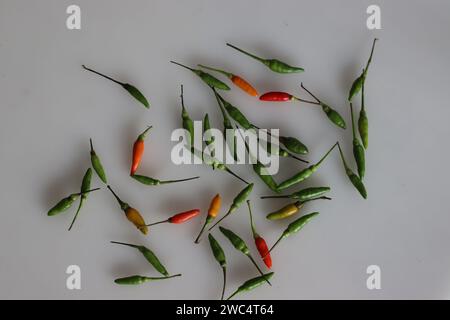 Frische Kanthari-Paprika oder Chili aus der Vogelauge. Eine feurige und geschmackvolle südindische Delikatesse, die Würze und kulinarische Würze symbolisiert. Ideal für Feinschmecker Stockfoto