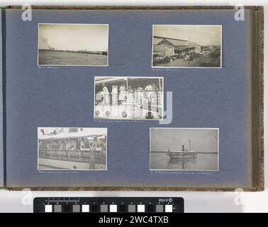 Passagiere an Bord der SS. Rumphius bei der Abfahrt vom Hafen von Belawan auf Sumatra, Anonym, ca. 1900 - ca. 1920 Fotografieren Sie einen Teil von Reisalbum mit Fotos von Aktivitäten und Sehenswürdigkeiten auf Sumatra und Java und von der Reise nach und von Niederländisch-Indien. Belawan Papier. Fotografische Unterstützung Gelatine Silberdruck Passagiere  Schiff Belawan Stockfoto