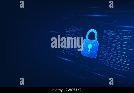 Hintergrundtechnologie Cyber-Sicherheit, Pixelgrößenschloss, verbunden mit Technologiekreislauf, stellt ein hochtechnisches digitales Datensicherungssystem dar. Von b Stock Vektor