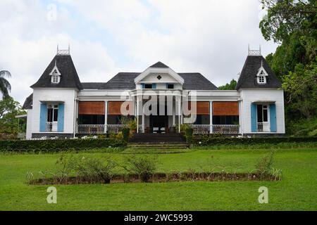 Außenansicht des Le Domaine des Aubineaux Plantation Estate Museum auf Mauritius an der Tea Route in Forest Side, Curepipe Stockfoto