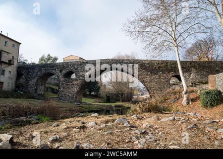 Mittelalterliche Brücke, Sant Joan les Fonts, Garrotxa, Katalonien, Spanien Stockfoto