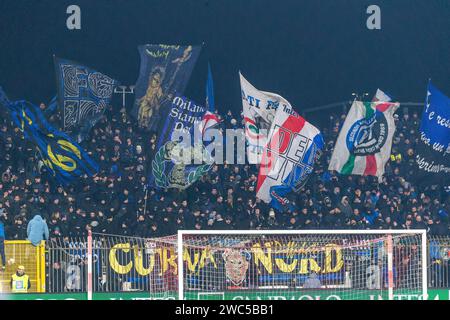 Monza, Italien - 13. januar 2024 - AC Monza vs FC Internazionale Serie A - Flags fc internazionale Supporters Credit: Kines Milano/Alamy Live News Stockfoto