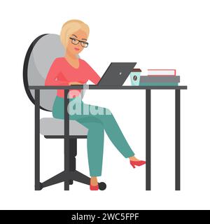 Die Ärztin arbeitet am Tisch. Krankenhausarbeiter im weißen Mantel in Büro-Cartoon-Vektor-Illustration Stock Vektor