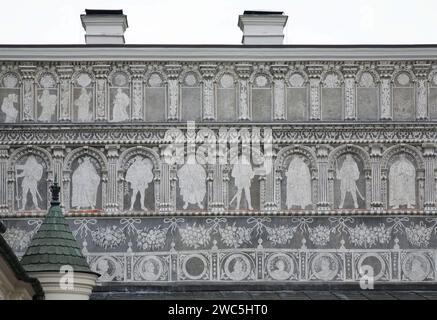 Fresko im Hof des Schlosses Krasiczyn (Zamek w Krasiczynie) in der Nähe von Przemysl. Polen Stockfoto