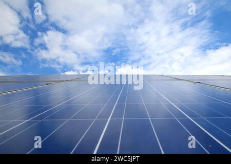 Sonnenkollektor. Solarmodul erzeugt grüne, umweltfreundliche Energie aus der Sonne. Stockfoto