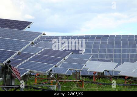 Sonnenkollektor. Solarmodul erzeugt grüne, umweltfreundliche Energie aus der Sonne. Stockfoto