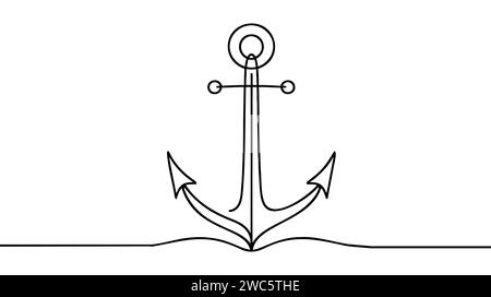 Fortlaufende Linienzeichnung des Ankers. Lineares Ankersymbol. Hintergrund für einzeilige Zeichnung. Vektorgrafik. Symbol für fortlaufende Verankerungslinie. Stock Vektor