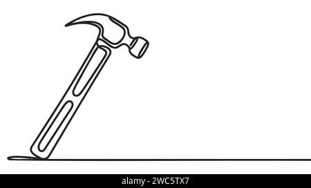 Ununterbrochene einzelne einzeilige Zeichnung der Hammerkonstruktion Handwerker Werkzeug und Richter Gesetz Vektor Illustration. Stock Vektor