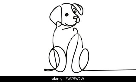 Running Dog im durchgehenden Zeichnungsstil. Minimalistische schwarze lineare Skizze isoliert auf weißem Hintergrund. Vektorabbildung Stock Vektor