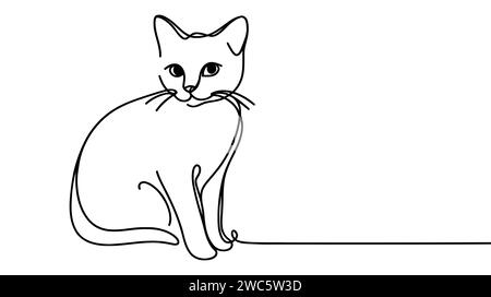 Durchgehende Einzeilenzeichnung von Katzenkatzen. Niedliche Katze einzelne Linie Kunstvektor Illustration. Bearbeitbare Kontur. Stock Vektor