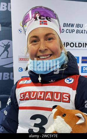 Biathlon-Weltcup Ruhpolding, Bayern - von 10. bis 14. Januar 2024. Foto: Ingrid Landmark Tandrevold aus Norwegen, Biathlon der Frauen *** Biathlon WM Ruhpolding, Bayern vom 10. Bis 14. Januar 2024 Foto Ingrid Landmark Tandrevold aus Norwegen, Damen Biathlon Stockfoto