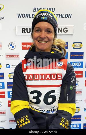 Biathlon-Weltcup Ruhpolding, Bayern - von 10. bis 14. Januar 2024. Foto: Mona Brorsson aus Schweden, Biathlon der Frauen *** Biathlon WM Ruhpolding, Bayern vom 10. Bis 14. Januar 2024 Foto Mona Brorsson aus Schweden, Biathlon der Frauen Stockfoto