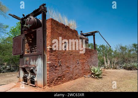 Die deutsche Dampfmaschine wurde ab 1904 am Otjikoto-See stillgelegt und diente als Pumpe zur Trinkwasserversorgung der Stadt Tsumeb in Namibia Stockfoto