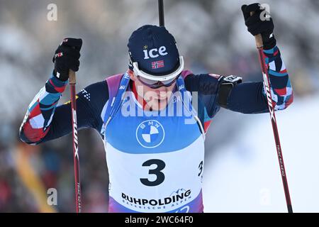 14. Januar 2024, Bayern, Ruhpolding: Biathlon: Weltmeisterschaft, Verfolgung 12,5 km, Männer. Tarjei Boe aus Norwegen in Aktion. Foto: Sven Hoppe/dpa Stockfoto