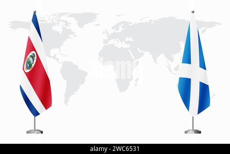 Costa Rica und Schottland stehen für offizielle Treffen vor dem Hintergrund der Weltkarte. Stock Vektor