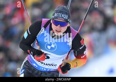 14. Januar 2024, Bayern, Ruhpolding: Biathlon: Weltmeisterschaft, Verfolgung 12,5 km, Männer. Justus Strelow aus Deutschland in Aktion. Foto: Sven Hoppe/dpa Stockfoto