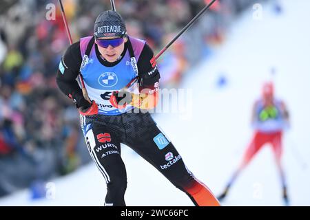 14. Januar 2024, Bayern, Ruhpolding: Biathlon: Weltmeisterschaft, Verfolgung 12,5 km, Männer. Justus Strelow aus Deutschland in Aktion. Foto: Sven Hoppe/dpa Stockfoto