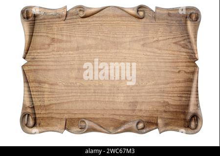 Schließen Sie ein leeres Holzschild auf weißem Hintergrund Stockfoto