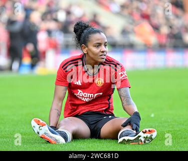 Leigh, Großbritannien. Januar 2024. Geyse von Manchester United Women zeigt ihre Frustration während des Vitality Women's FA Cup Matches Manchester United Women gegen Newcastle United Women im Leigh Sports Village, Leigh, Großbritannien, 14. Januar 2024 (Foto: Cody Froggatt/News Images) in Leigh, Großbritannien, am 14. Januar 2024. (Foto: Cody Froggatt/News Images/SIPA USA) Credit: SIPA USA/Alamy Live News Stockfoto