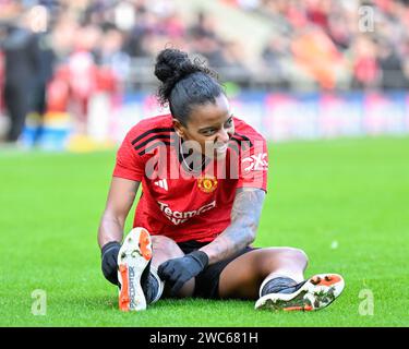 Leigh, Großbritannien. Januar 2024. Geyse von Manchester United Women zeigt ihre Frustration während des Vitality Women's FA Cup Matches Manchester United Women gegen Newcastle United Women im Leigh Sports Village, Leigh, Großbritannien, 14. Januar 2024 (Foto: Cody Froggatt/News Images) in Leigh, Großbritannien, am 14. Januar 2024. (Foto: Cody Froggatt/News Images/SIPA USA) Credit: SIPA USA/Alamy Live News Stockfoto