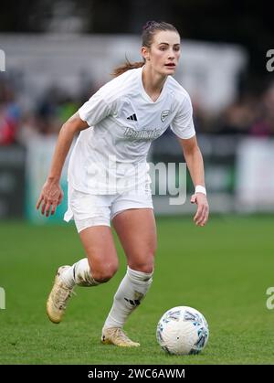 Emily Fox von Arsenal in Aktion während des Spiels der vierten Runde des Adobe Women's FA Cup im Londoner Meadow Park. Bilddatum: Sonntag, 14. Januar 2024. Stockfoto