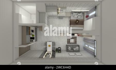 Foor Plan Interior Design für minimalistisches und modernes Apartment Studio Stockfoto