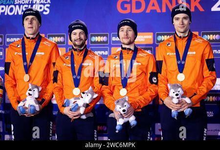 DANZIG – Teun Boer, Itzhak de laat, Friso Emons und Kay Huisman gewinnen Gold in der Relaissektion ANP IRIS VAN DEN BROEK Stockfoto