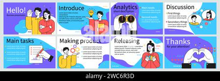 Präsentationsfolien für Werbung. Faltschablone. Deckblatt oder Portfolio-Broschüre. Abstraktes Farbdesign der Benutzeroberfläche. Punkt des Geschäftsdiagramms. Büromarketing. Infografik zur Datenanalyse. Vektor-Banner-Set Stock Vektor