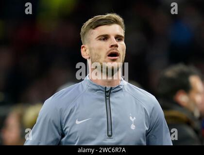 Manchester, Großbritannien. Januar 2024. Timo Werner aus Tottenham während des Premier League-Spiels in Old Trafford, Manchester. Der Bildnachweis sollte lauten: Andrew Yates/Sportimage Credit: Sportimage Ltd/Alamy Live News Stockfoto