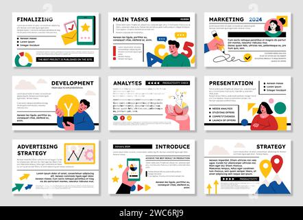 Präsentationsvorlage. Geschäftsfolie. UI Data Hero-Diagramm oder Hintergrund für Marketingdesign. Unternehmensberichtsseiten. Analysediagramme. Projektentwicklung. Strategieaufgaben. Vector Modern Banner Set Stock Vektor