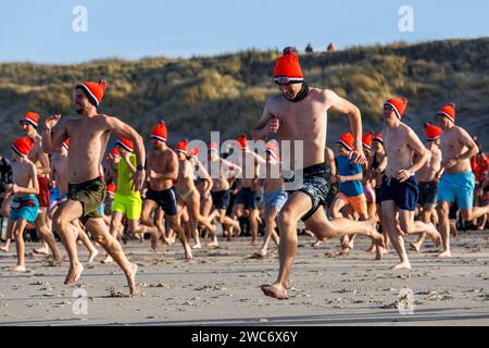 Neujahrsschwimmen in Domburg auf Walcheren, sprinten die Teilnehmer ins Wasser, Zeeland, Niederlande. ###NUR REDAKTIONELLE VERWENDUNG### Neujahrsschwimmen in Stockfoto