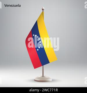 Die Flagge Venezuelas hängt an einem Flaggenständer. Verwendbar für Gipfelpräsentationen oder Konferenzen Stock Vektor