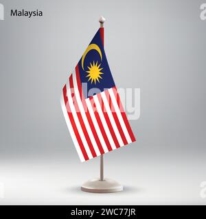Die Flagge Malaysias hängt an einem Flaggenstand. Verwendbar für Gipfelpräsentationen oder Konferenzen Stock Vektor
