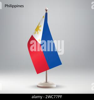 Die Flagge der Philippinen hängt an einem Flaggenstand. Verwendbar für Gipfelpräsentationen oder Konferenzen Stock Vektor