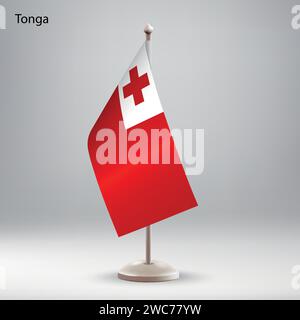 Die Flagge von Tonga hängt an einem Fahnenständer. Verwendbar für Gipfelpräsentationen oder Konferenzen Stock Vektor