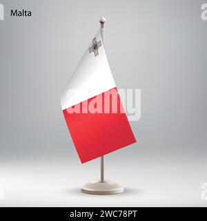 Die Flagge von Malta hängt an einem Flaggenständer. Verwendbar für Gipfelpräsentationen oder Konferenzen Stock Vektor