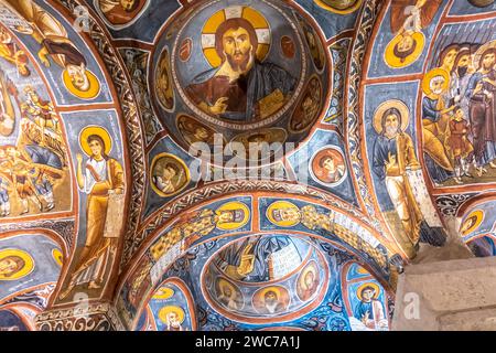 Christus pantokrator Fresko Karanlik Dunkle Kirche Fresken, Goreme Museum der Höhlenkirchen, Kappadokien Türkei. 11. Jahrhundert Stockfoto