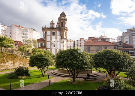 Kirche der Pilgernden Jungfrau (Peregrina-Kirche), Jakobsmuschel-förmige römisch-katholische Kapelle, Pontevedra, Galicien, Spanien Stockfoto