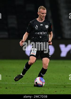 Parramatta, Australien. Januar 2024. Nicholas Pennington vom Team Wellington Phoenix FC wurde während der Isuzu UTE A-League-Saison im United Round-Spiel zwischen Perth Glory und Wellington Phoenix im CommBank Stadium in Aktion gesehen. Endpunktzahl: Wellington Phoenix 4:3 Perth Glory. Quelle: SOPA Images Limited/Alamy Live News Stockfoto