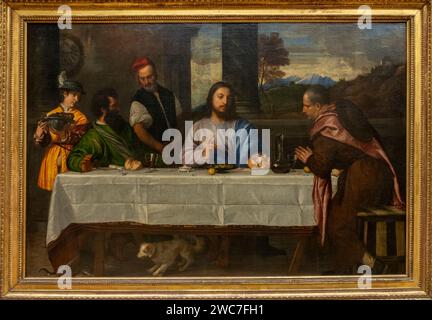 Paris, Frankreich - 01 06 2024: Louvre Museum. Die Pilger in Emmaus gemalt von Tiziano Vecellio Titien Stockfoto