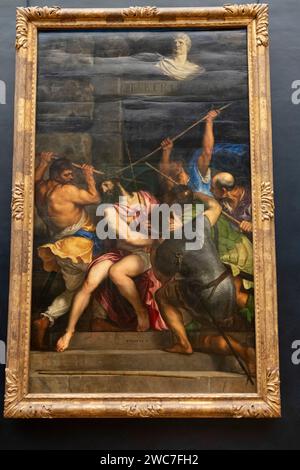 Paris, Frankreich - 01 06 2024: Louvre Museum. Christus gekrönt mit Dornen gemalt von Tiziano Vecellio Titien Stockfoto