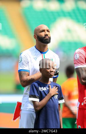 Abidjan, Nigeria. Januar 2024. Nigeria gegen Equitorial Guinea. Afrikanischer Nationenpokal AFCON 2023. Emilio Lopez. Victor Modo Stockfoto