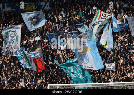 Rom, Italien 14.01.2024: Lazio-Unterstützer Curva nord auf dem Stand während des italienischen Fußballspiels Serie A TIM 2023-2024 SS Lazio gegen US Lecce in Oly Stockfoto