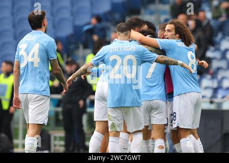 Rom, Italien 14.01.2024: Felipe Anderson aus Latium erzielte das Tor 1-0 und feierte mit dem Team während der italienischen Serie A TIM 2023-2024 Football m Stockfoto