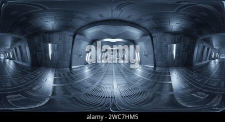 Ein futuristischer Flurtunnel 360 Panorama vr Umgebungskarte 3D-Renderillustration Stockfoto