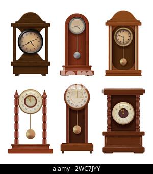 Antike Uhren. Zeitsymbole Premium Vintage Old Style Uhr anständige Vektorbilder Sammlung im realistischen Stil Stock Vektor